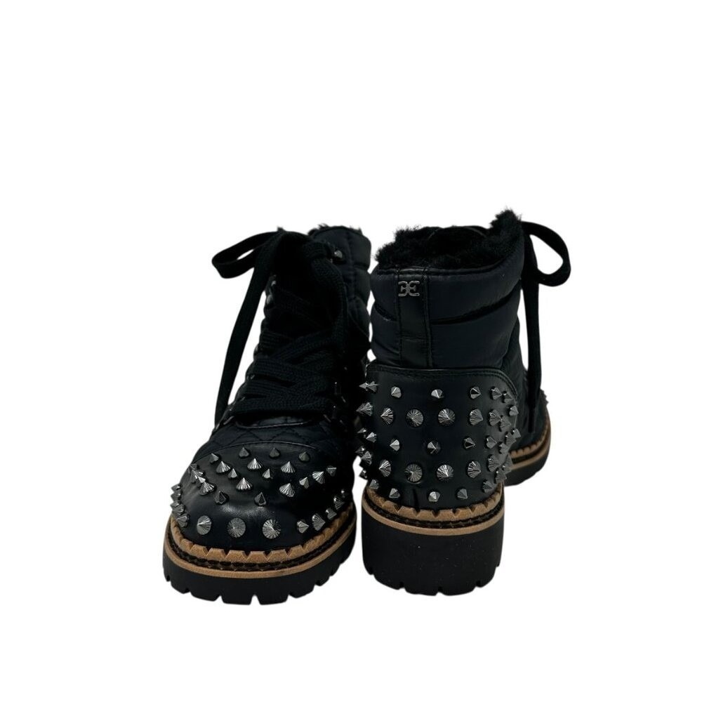 Sam Edelman Bren Quilted Black Studded Combat‎ Boots- Women's Size 8 - Picture 5 of 7